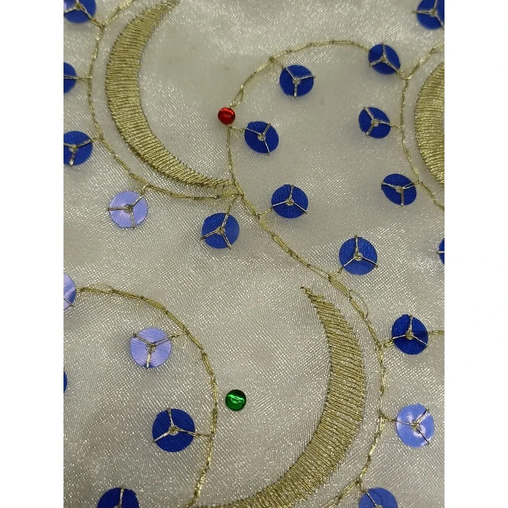 Vtg Sanskriti Dupatta Organza Hijab Scarves Gold Tone Sequins Embroider 33